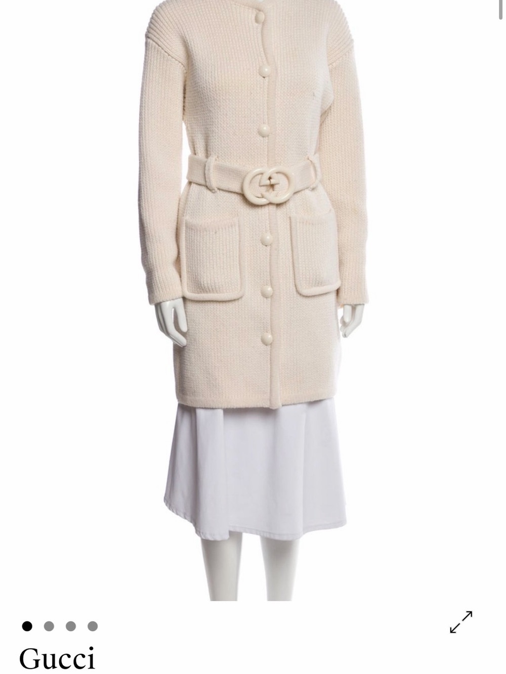 Gucci Cream Ribbed Knit Belted Vest Coat xs